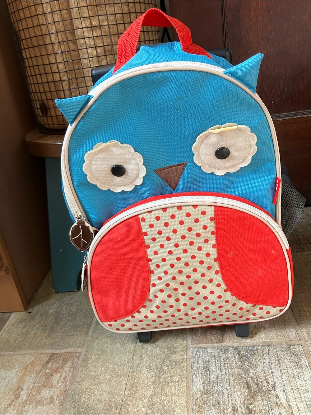 SKIPHOP ZOO KIDS ROLLING LUGGAGE OTIS OWL BLUE RED POLKA DOT ROLLING LUGGAGE
